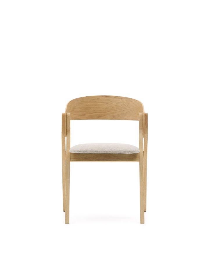 KAVE HOME Godia spisestuestol, med armlener - beige chenillestoff og naturlig askefiner