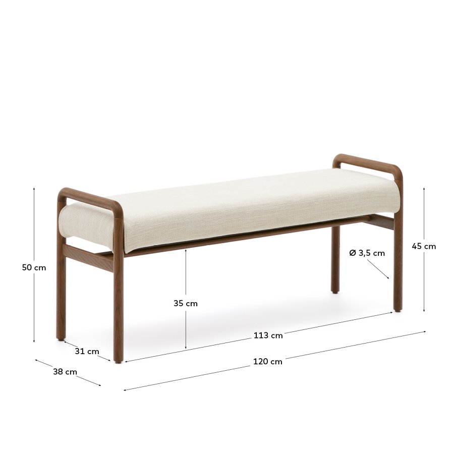 KAVE HOME Macaret-benk med avtakbart trekk heltre eik med valnttfinish 120 cm FSC Mix Credit