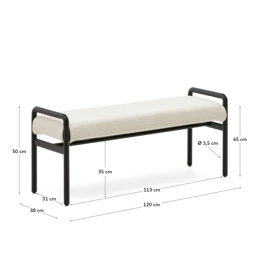 KAVE HOME Macaret-benk med avtakbart trekk heltre eik med sort finish 120 cm FSC Mix Credit