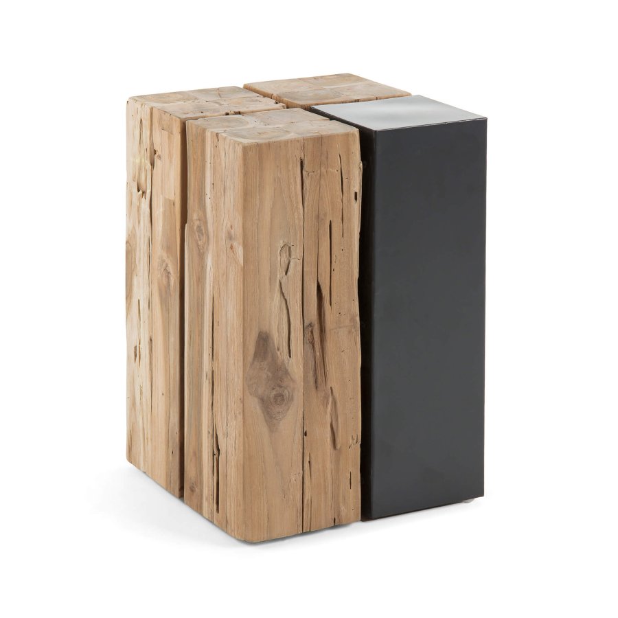 KAVE HOME Ognak sidebord - natur teak og metall, firkantet (29x29)