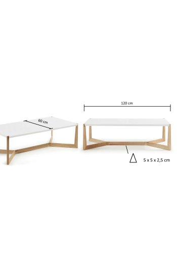 KAVE HOME Duplex sofabord - hvitt/natur tre, rektangulrt (120x60)