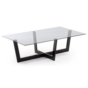 KAVE HOME Plum Soffbord - Grtt / Svart Glas / Stl, Rektangulärt (120 x 70 cm)