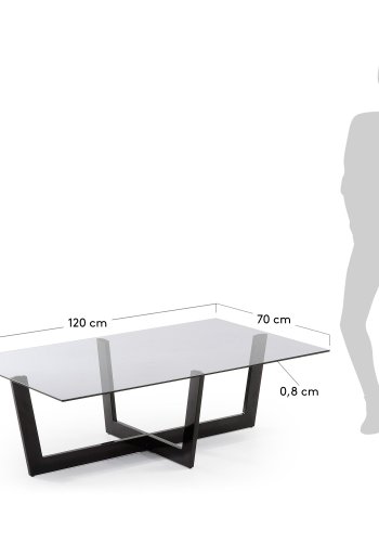 KAVE HOME Plum salongbord - grtt/svart glass/stl, rektangulrt (120x70)