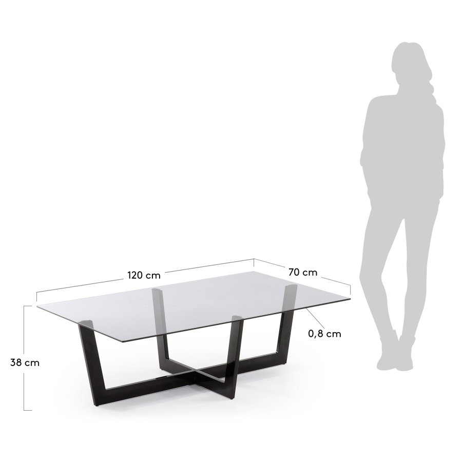 KAVE HOME Plum salongbord - grtt/svart glass/stl, rektangulrt (120x70)