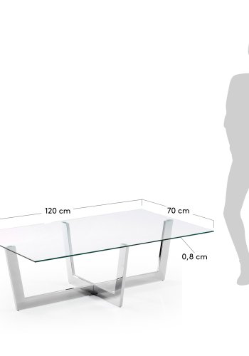 KAVE HOME Plum salongbord - klart/slv glass/stl, rektangulrt (120x70) 