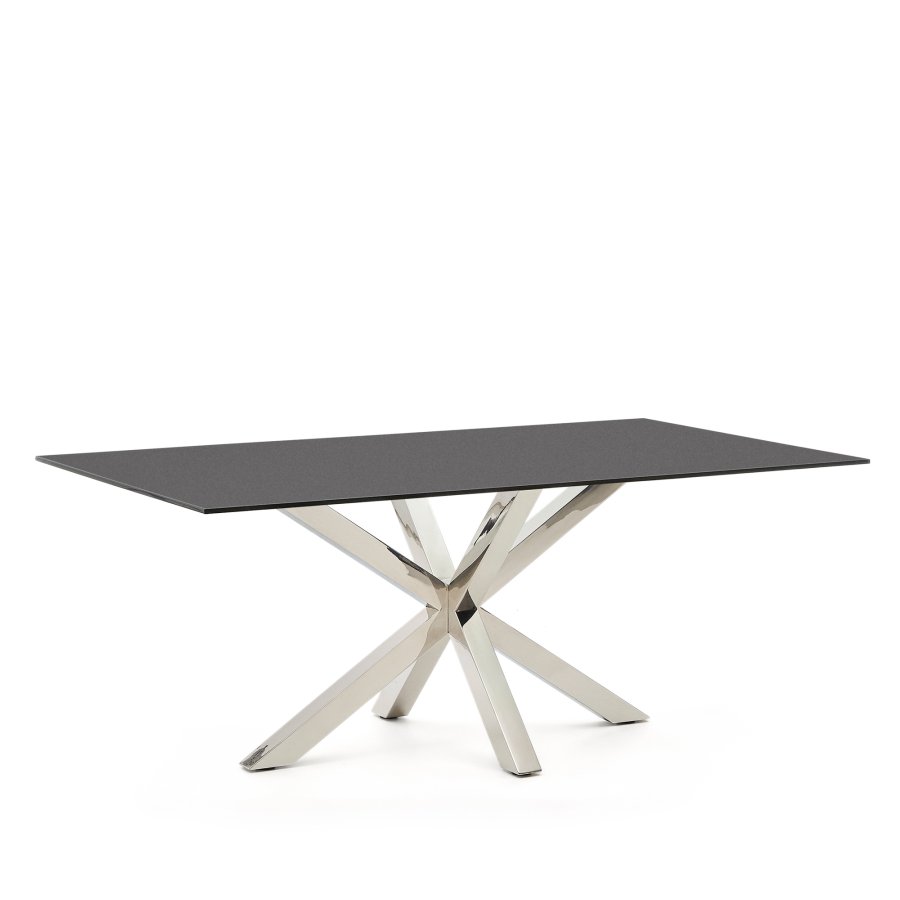 KAVE HOME Argo bord med svart glass og stlben 200 x 100 cm