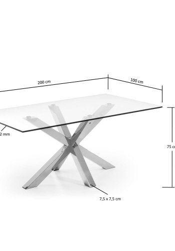 KAVE HOME Arya spisebord, rektangulrt - klart glass og slvstl (200x100)