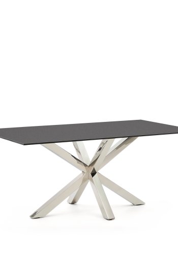 KAVE HOME Argo bord i frostet svart glass og ben i rustfritt stl 180 x 100 cm