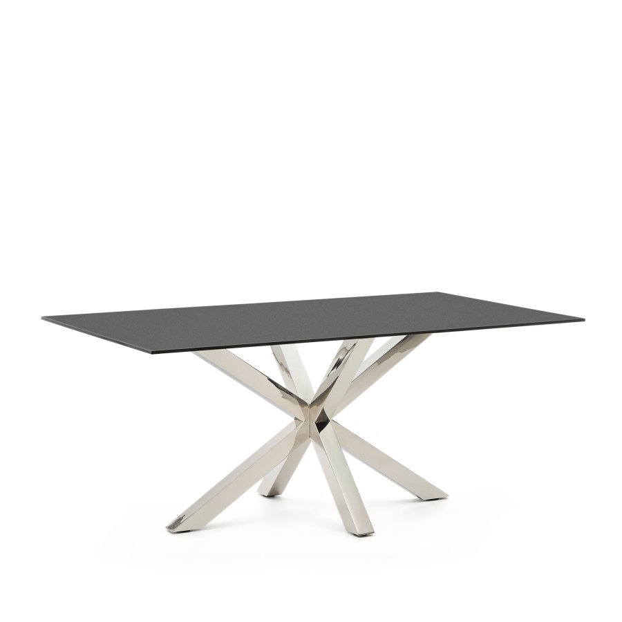 KAVE HOME Argo bord i frostet svart glass og ben i rustfritt stl 180 x 100 cm