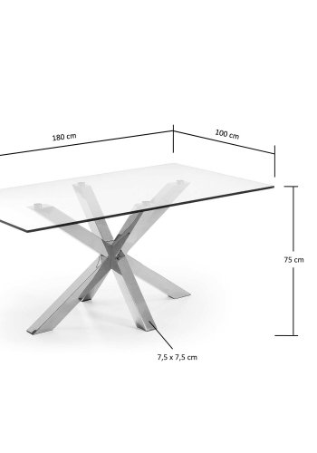 KAVE HOME Argo spisebord, rektangulrt - klart glass og slvstl (180x100)