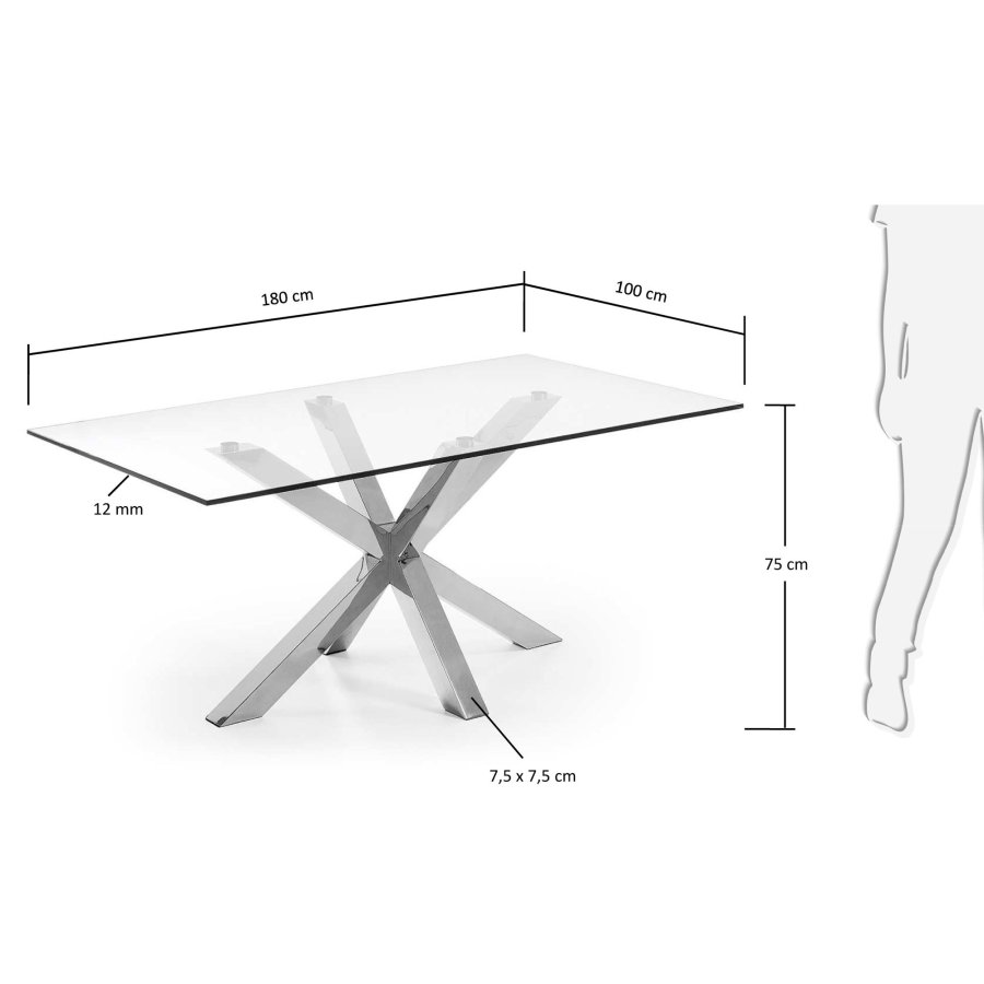 KAVE HOME Argo spisebord, rektangulrt - klart glass og slvstl (180x100)