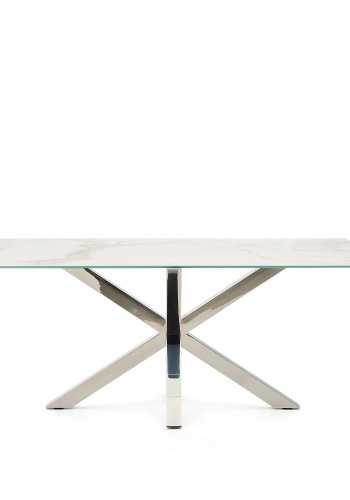 KAVE HOME Argo bord i hvitt Kalos-porselen og ben i rustfritt stl, 180 x 100 cm