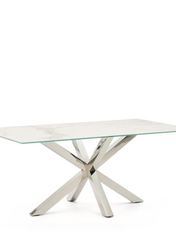 KAVE HOME Argo bord i hvitt Kalos-porselen og ben i rustfritt stl, 180 x 100 cm