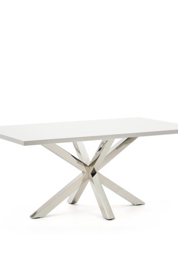 KAVE HOME Argo bord i melamin med hvit utfrelse og ben i rustfritt stl, 180 x 100 cm