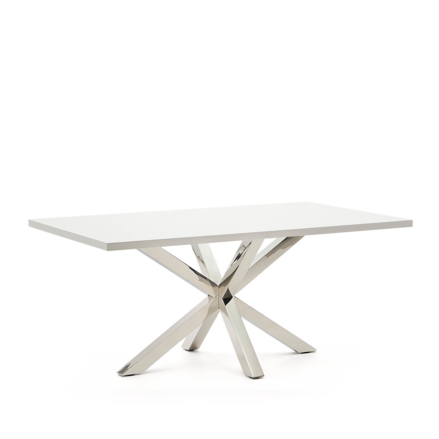 KAVE HOME Argo bord i melamin med hvit utfrelse og ben i rustfritt stl, 180 x 100 cm