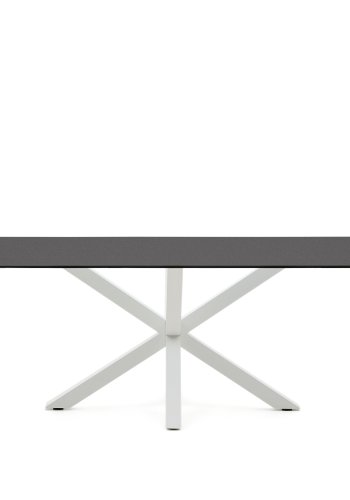 KAVE HOME Argo bord i frostet svart glass og stlben med hvit finish 200 x 100 cm