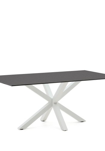 KAVE HOME Argo bord i frostet svart glass og stlben med hvit finish 200 x 100 cm