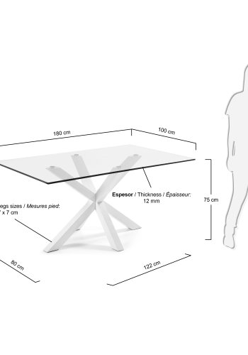 KAVE HOME Argo spisebord, rektangulrt - klart glass og hvitt stl (180x100)