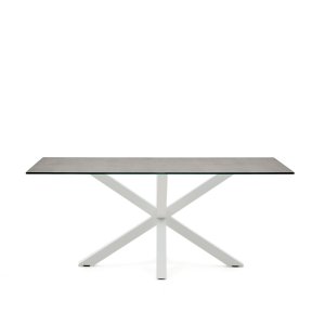 KAVE HOME Argo bord i Iron Moss porslin och stlben med vit finish, 180 x 100 cm