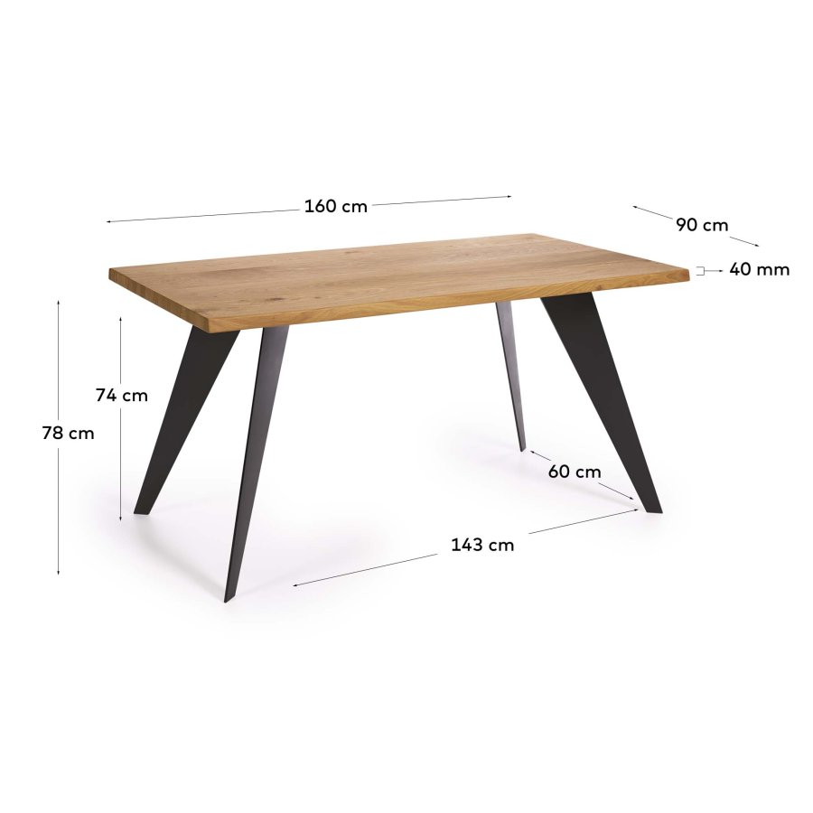 KAVE HOME Koda bord i eikefiner med naturlig finish og stlben med sort finish 160 x 90 cm