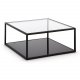 KAVE HOME Greenhill salongbord, med hylle - klart glass og sort stl (80x80)