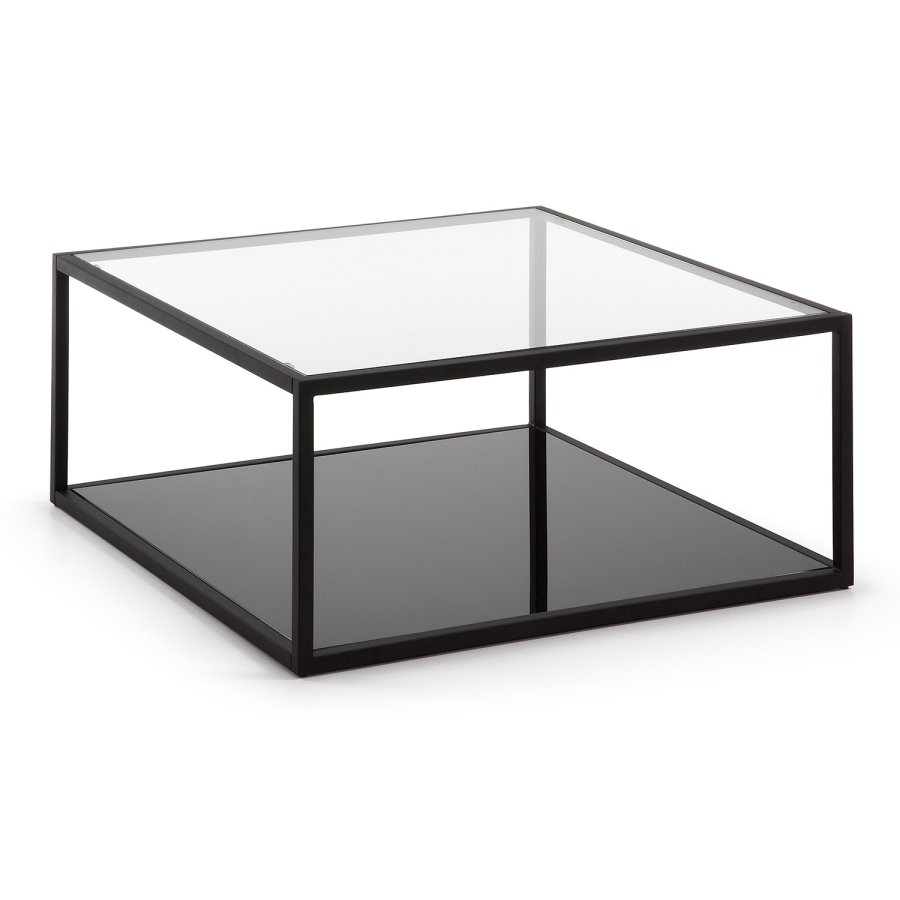 KAVE HOME Greenhill salongbord, med hylle - klart glass og sort stl (80x80)