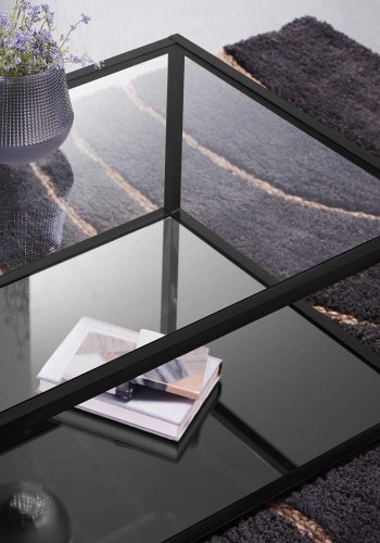 KAVE HOME Greenhill sofabord, m. hylde - klar glas og sort stl (110x60)