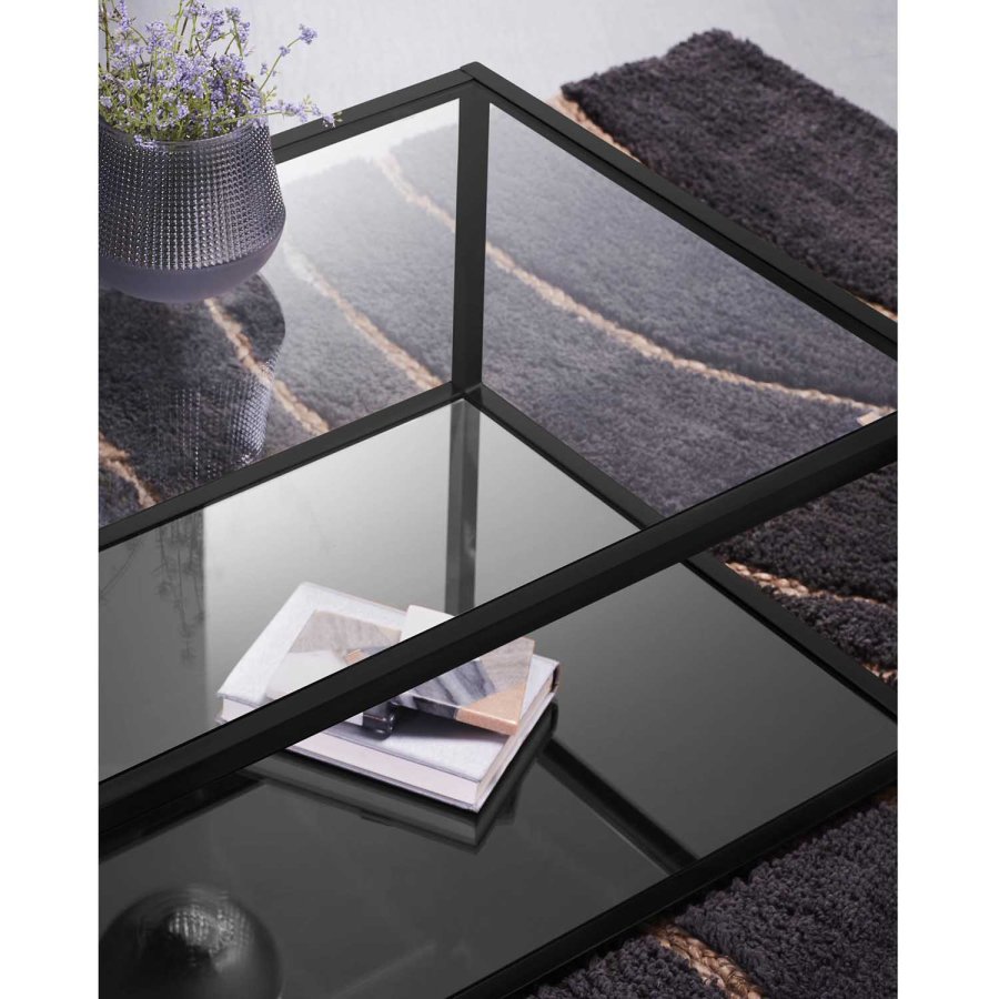 KAVE HOME Greenhill sofabord, m. hylde - klar glas og sort stl (110x60)