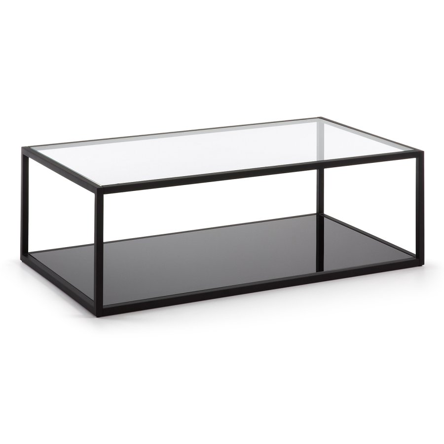 KAVE HOME Greenhill sofabord, m. hylde - klar glas og sort stl (110x60)