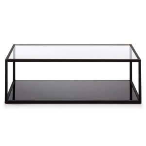 KAVE HOME Grönhill Soffbord, med Hylla - Klarglas och Svart Stl (110 x 60 cm)