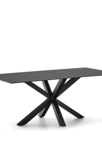 KAVE HOME Argo bord med svart glass og svarte stlben 200 x 100 cm