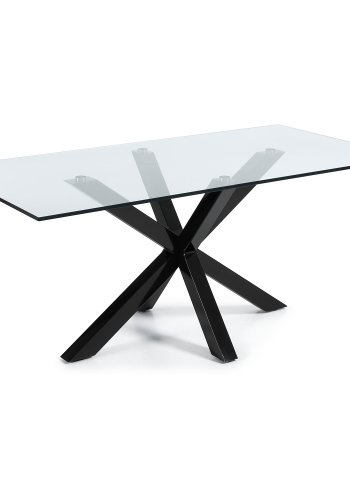 KAVE HOME Arya spisebord - klart glass og sort stl (200x100)