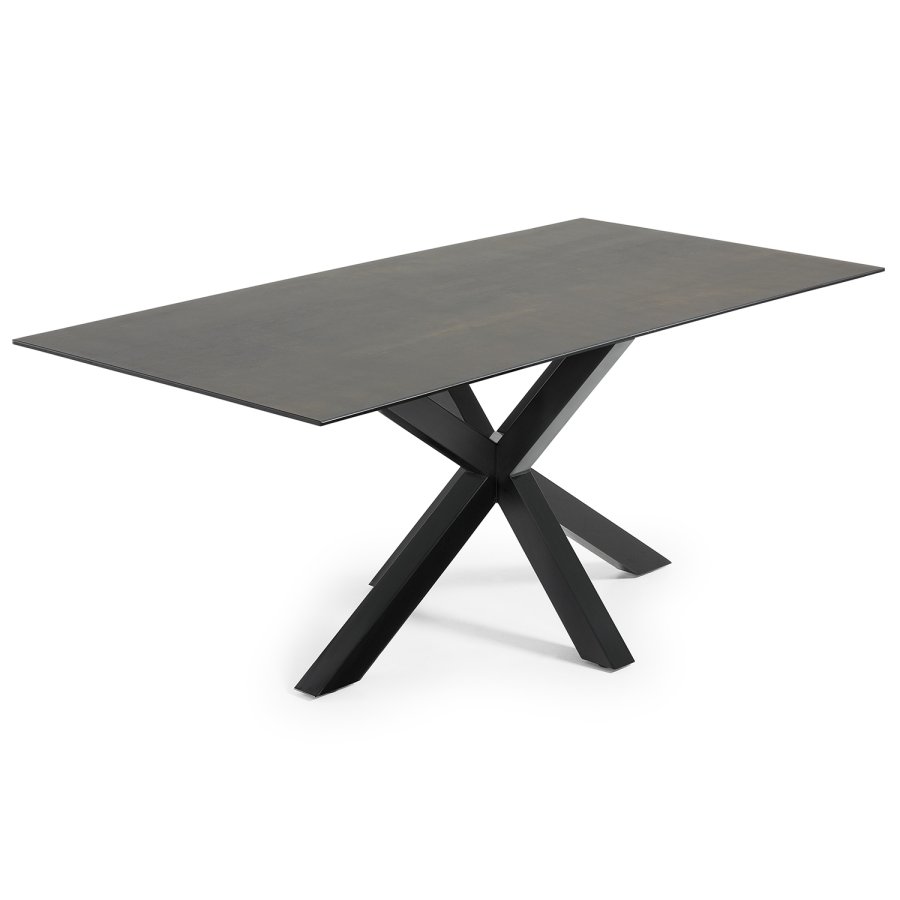 KAVE HOME Arya spisebord - jernmose keramikk og svart stl (200x100)