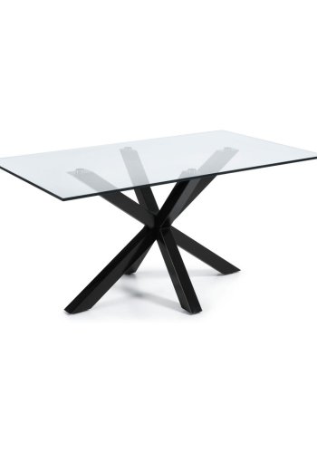 KAVE HOME Argo spisebord, rektangulrt - klart glass og sort stl (180x100)