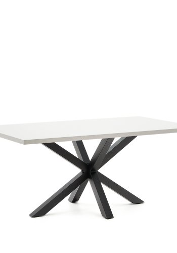 KAVE HOME Argo bord i melamin med hvit utfrelse og stlben med sort utfrelse 180 x 100 cm