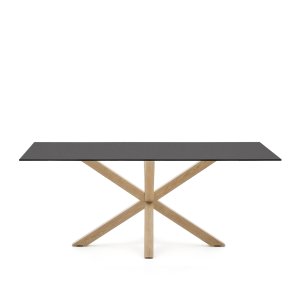 KAVE HOME Argo spisebord, rektangulr - matteret sort glas og stl med trfinish (200x100)