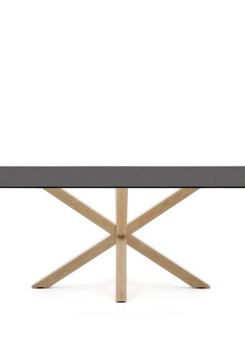 KAVE HOME Argo bord med svart glass og stlben med trefinish 200 x 100 cm