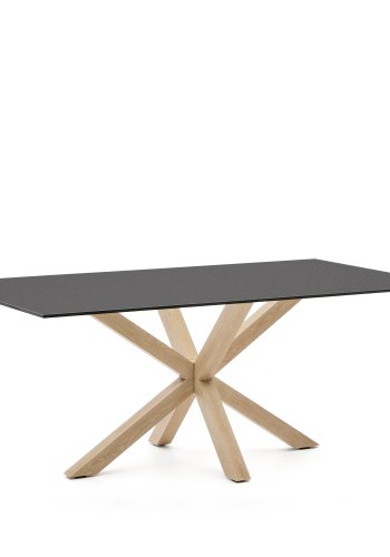 KAVE HOME Argo bord med svart glass og stlben med trefinish 200 x 100 cm