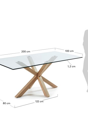 KAVE HOME Arya spisebord - klart glass og naturlig stl (200x100)