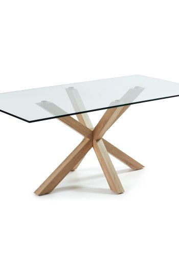 KAVE HOME Arya spisebord - klart glass og naturlig stl (200x100)