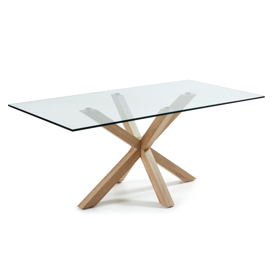 KAVE HOME Arya spisebord - klart glass og naturlig stl (200x100)