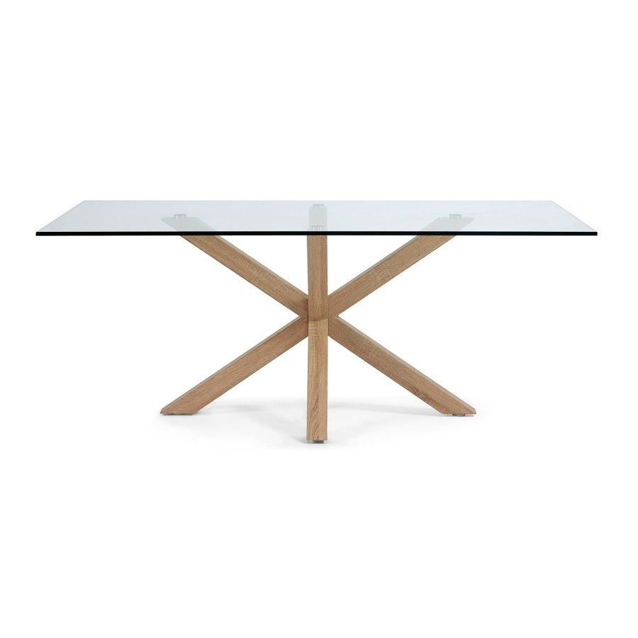 KAVE HOME Arya spisebord - klart glass og naturlig stl (200x100)