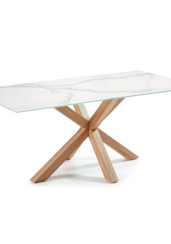 KAVE HOME Argo spisebord, rektangulrt - hvitt porselen og naturstl med treeffekt (200x100)