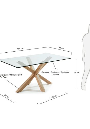 KAVE HOME Arya spisebord - klart glass og naturlig stl (180x100)