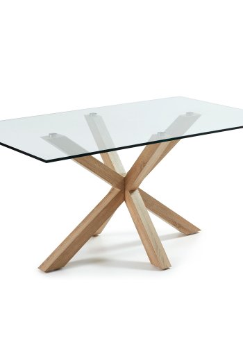 KAVE HOME Arya spisebord - klart glass og naturlig stl (180x100)