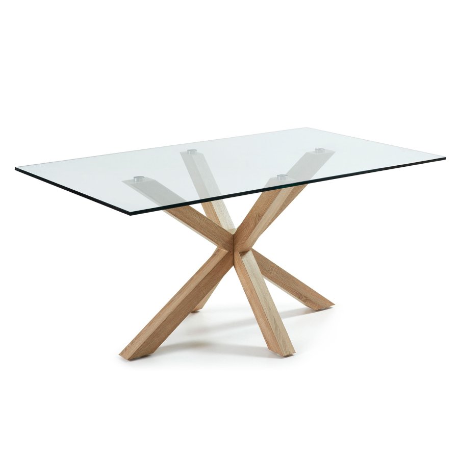 KAVE HOME Arya spisebord - klart glass og naturlig stl (180x100)