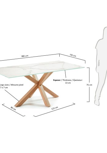 KAVE HOME Arya spisebord - hvitt porselen/glass og natur, rektangulrt (180x100)