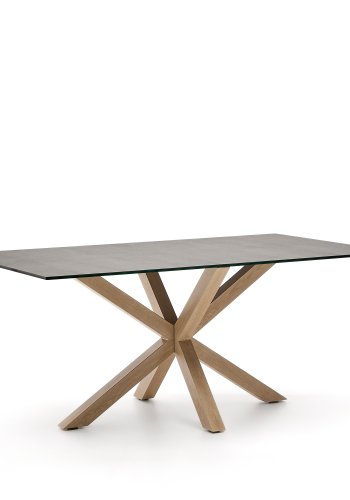 KAVE HOME Argo bord i Iron Moss-porselen og stlben med treeffekt, 180 x 100 cm