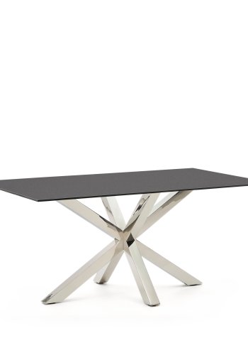 KAVE HOME Argo bord i frostet svart glass og ben i rustfritt stl 160 x 90 cm