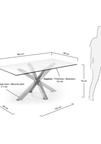 KAVE HOME Argo spisebord, rektangulrt - klart glass og slvstl (160x90)